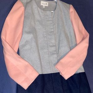 Grey, navy and pink coat. Adorable!